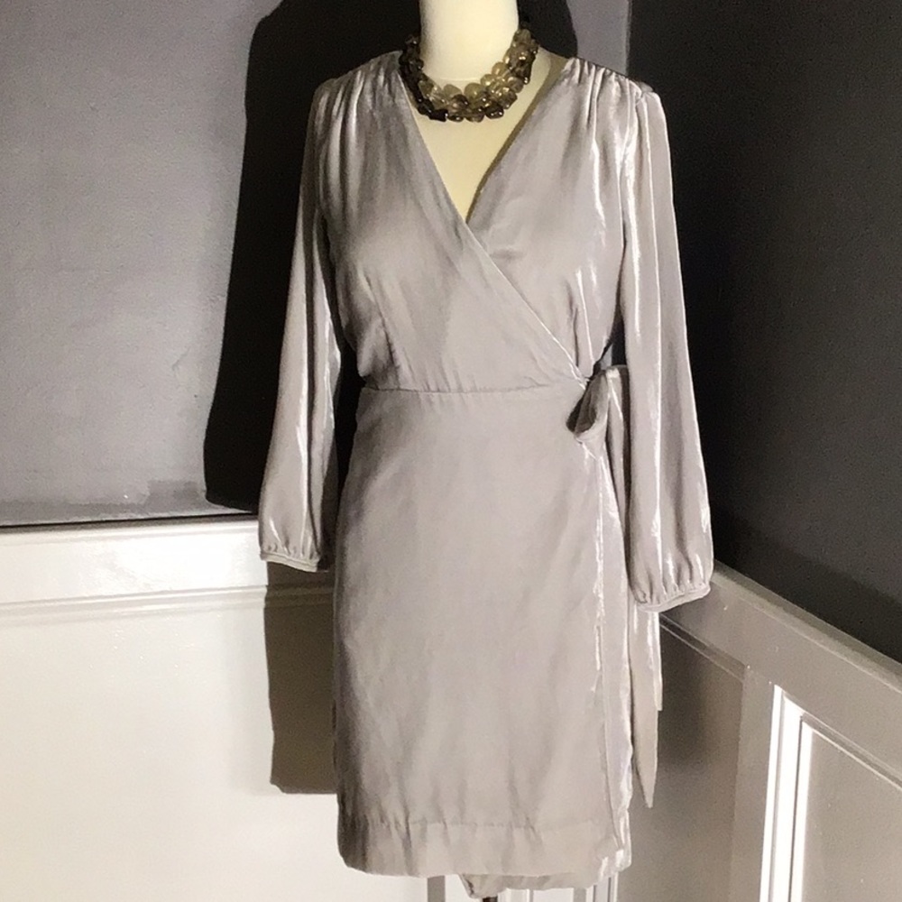 Grey/silver velvet J. Crew wrap dress. NEW.